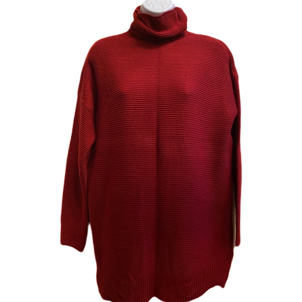 NWOT Red chunky turtleneck tunic sweater S